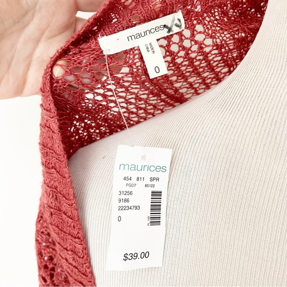 Maurices Pointelle Knit Cardigan Size 0 Red Brick Color - Picture 4 of 4